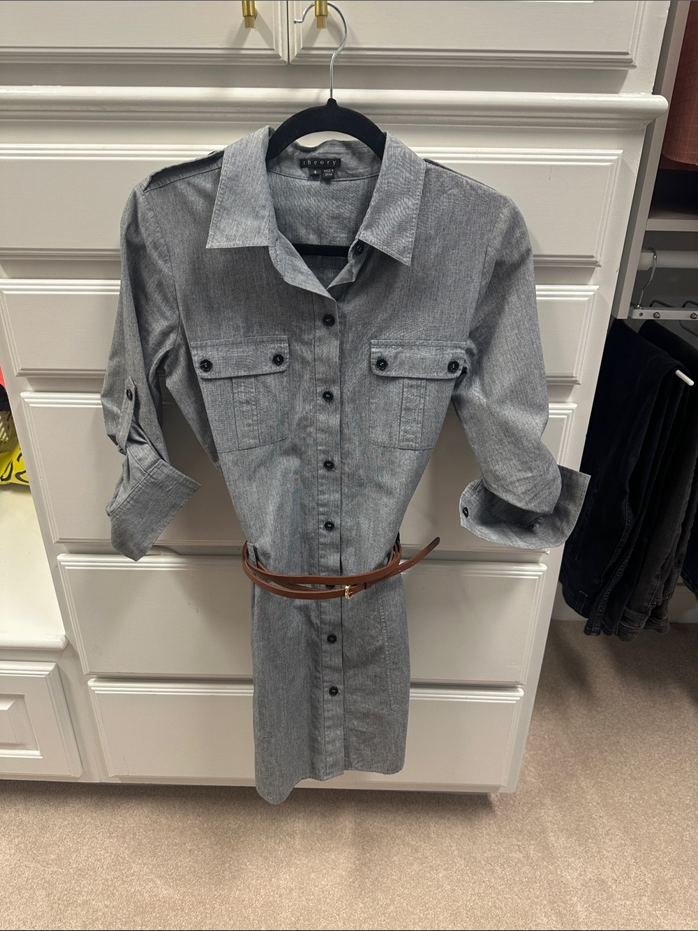 Theory Gray Button-Front Casual Shirt Dress